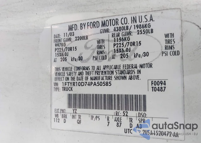 1FTYR10D74PA50585: 42653846