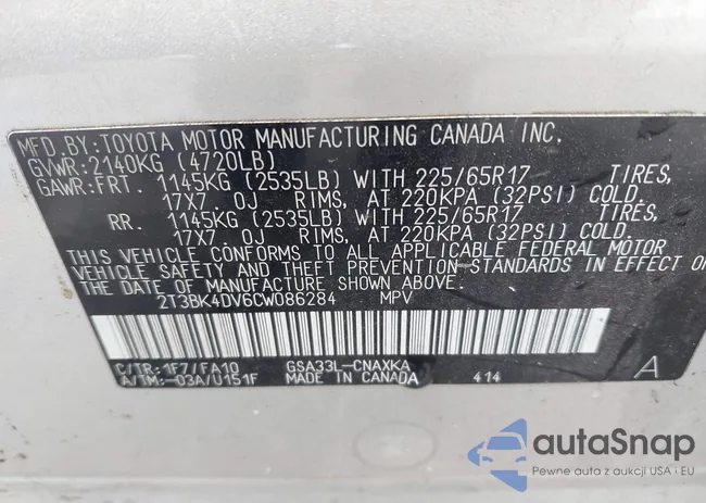 2T3BK4DV6CW086284: 42654551