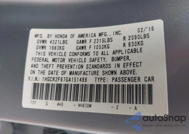 1HGCR2F67GA151496: 42654703