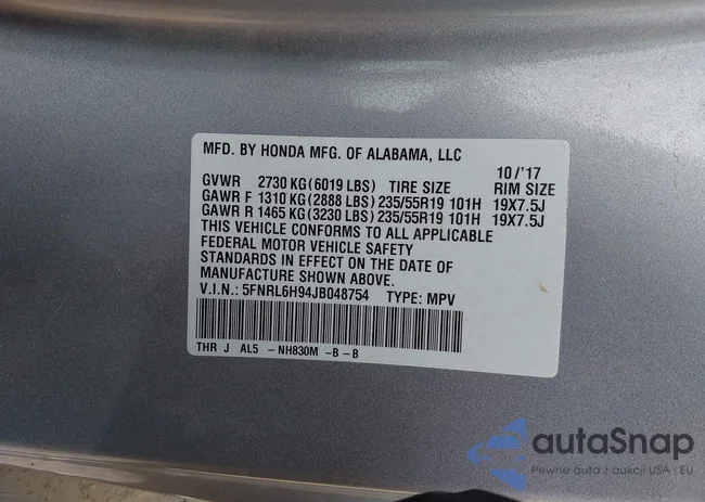 5FNRL6H94JB048754: 42654800