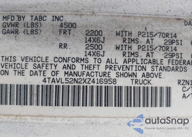 4TAVL52N2XZ416958: 42655865