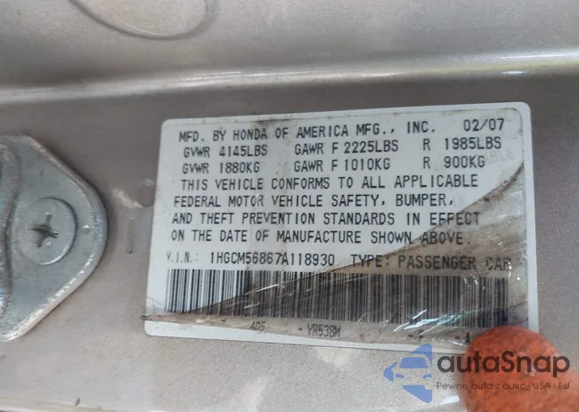 1HGCM56867A118930: 42655338