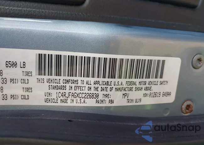 1C4RJFAGXCC226830: 42656482