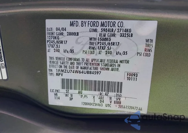 1FMZU74W64UB84597: 42656698