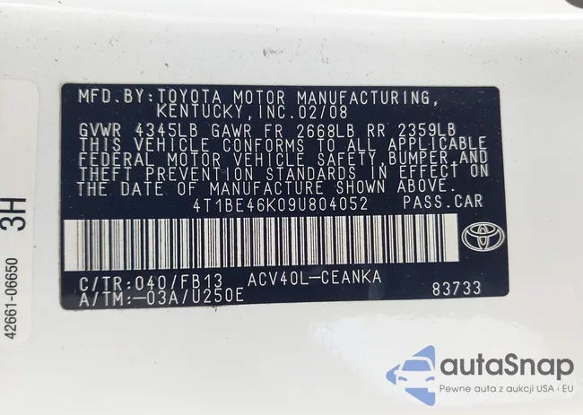 4T1BE46K09U804052: 42656702