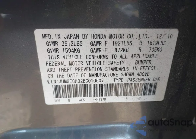 JHMGE8H32BC010607: 42656807