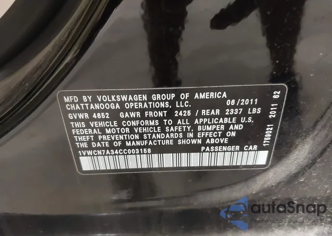 1VWCN7A34CC003158: 42656827