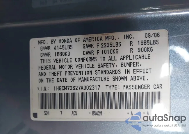 1HGCM72627A002317: 42657364