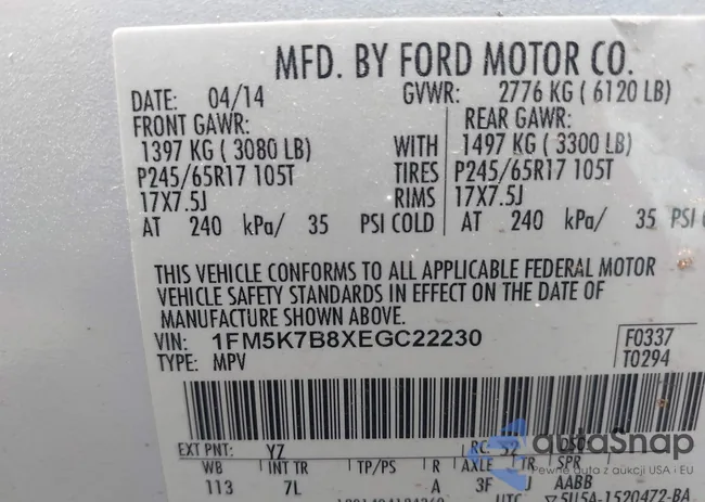 1FM5K7B8XEGC22230: 42657594