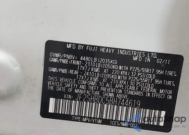 JF2SHBDC5BH744619: 42657606