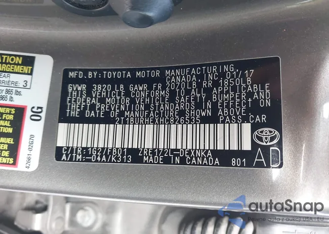 2T1BURHEXHC826535: 42657630