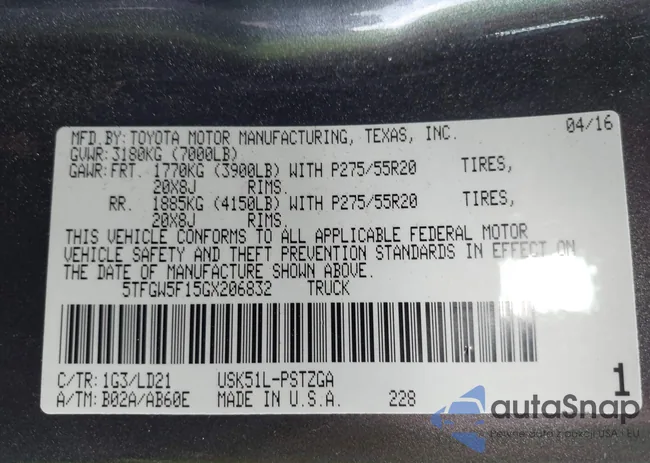 5TFGW5F15GX206832: 42657689