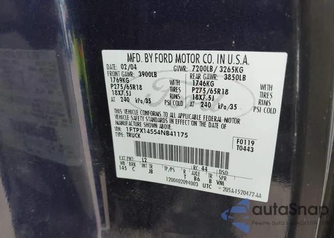 1FTPX14554NB41175: 42657701