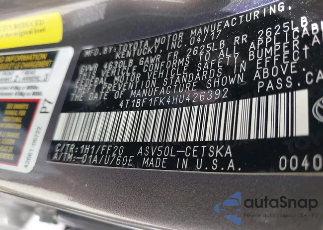 4T1BF1FK4HU426392: 42657725