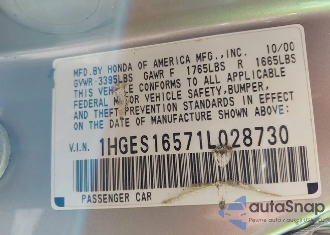 1HGES16571L028730: 42657755