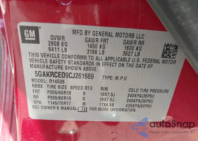 5GAKRCED9CJ261669: 42657133