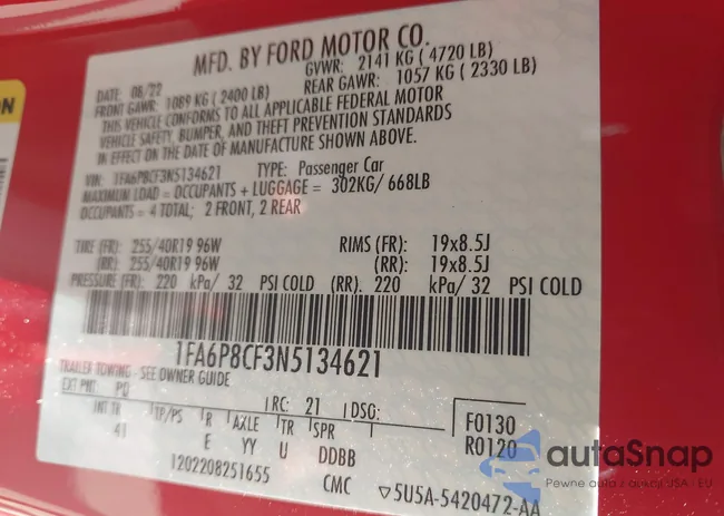 1FA6P8CF3N5134621: 42657254