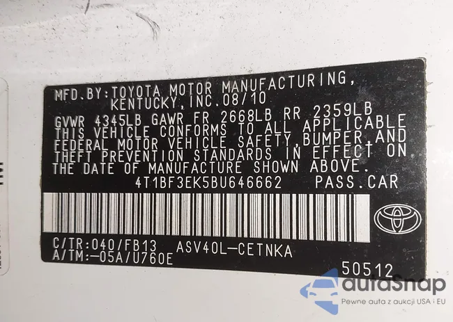 4T1BF3EK5BU646662: 42658354