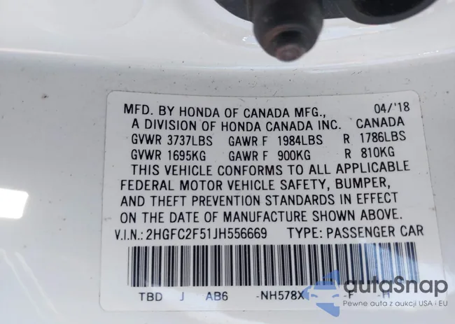 2HGFC2F51JH556669: 42658447