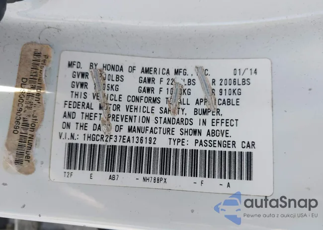 1HGCR2F37EA136192: 42658731