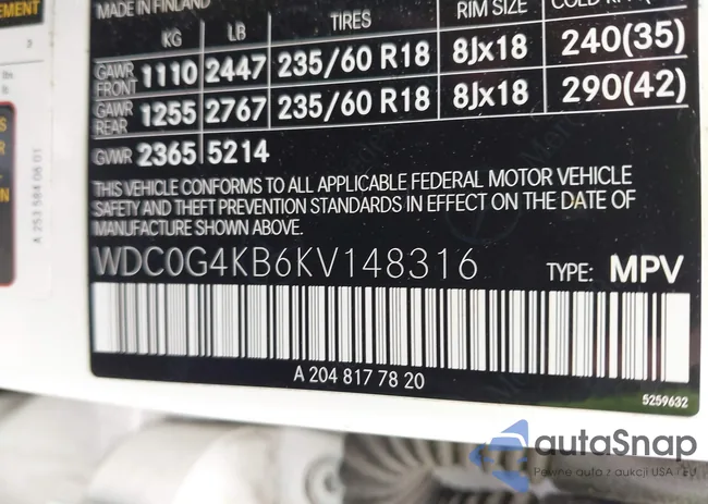 WDC0G4KB6KV148316: 42658832