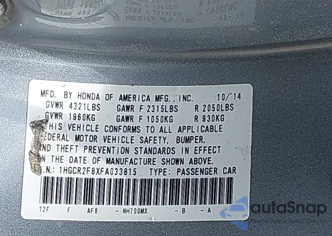 1HGCR2F8XFA033815: 42658020