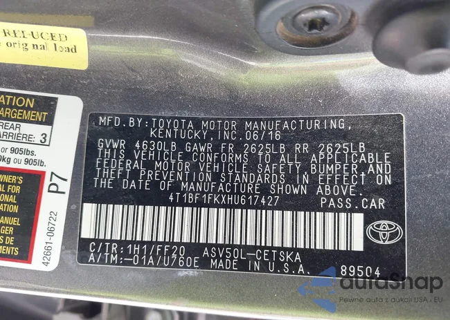 4T1BF1FKXHU617427: 42659445