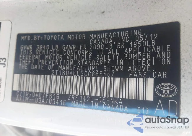 2T1BU4EE5CC865467: 42658994