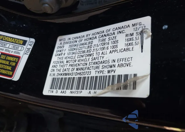 2HKRM4H31DH620723: 42659015