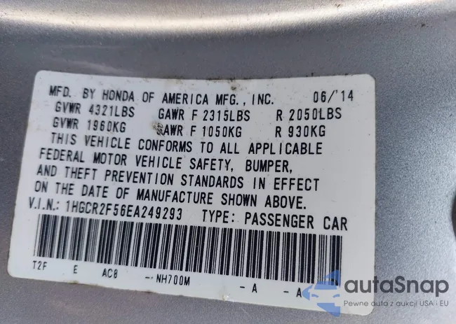 1HGCR2F56EA249293: 42660698