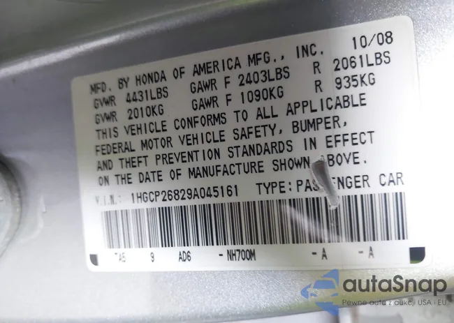 1HGCP26829A045161: 42660177