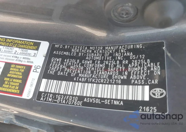 4T4BF1FK2CR221216: 42660922