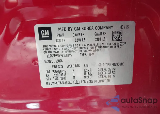 KL7CJPSBXFB160415: 42660947