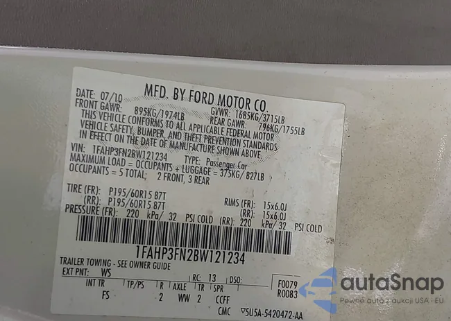 1FAHP3FN2BW121234: 42662444