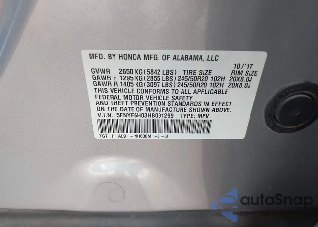 5FNYF6H03HB091299: 42662585