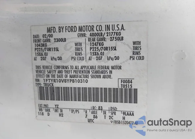 1FTYR10V8YPB10310: 42662711