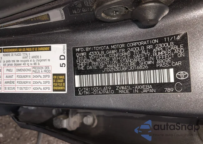 JTDZN3EU6FJ016826: 42662727