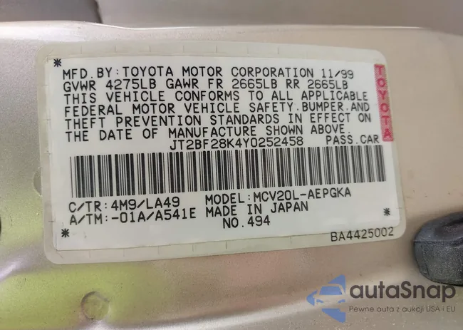 JT2BF28K4Y0252458: 42663614