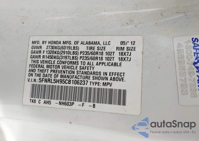 5FNRL5H95CB106237: 42663620