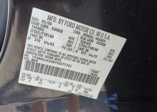 1FMNU43S0YED77761: 42663821