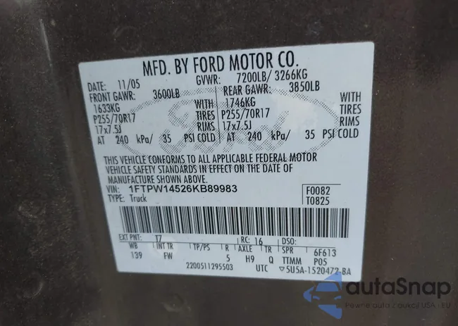 1FTPW14526KB89983: 42663849