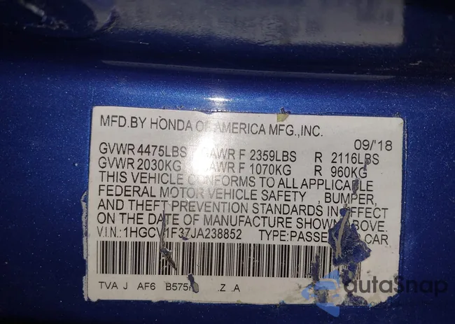 1HGCV1F37JA238852: 42663129