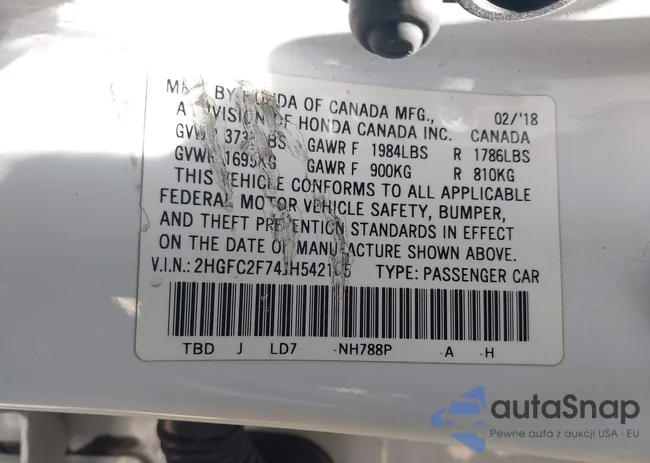 2HGFC2F74JH542105: 42664695