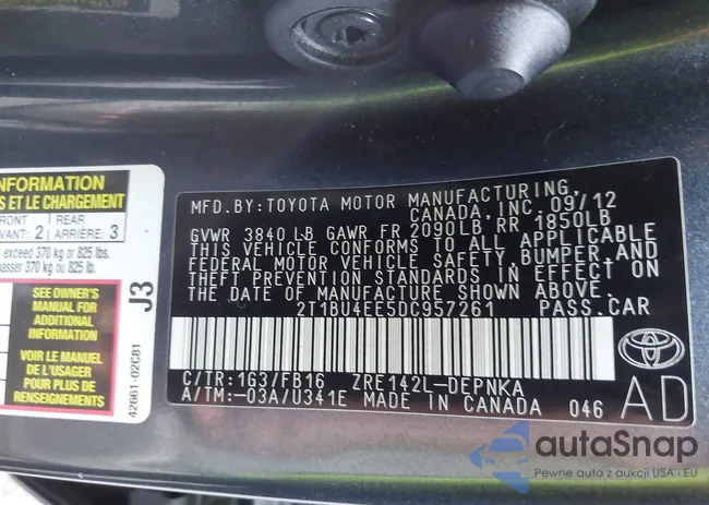 2T1BU4EE5DC957261: 42663922