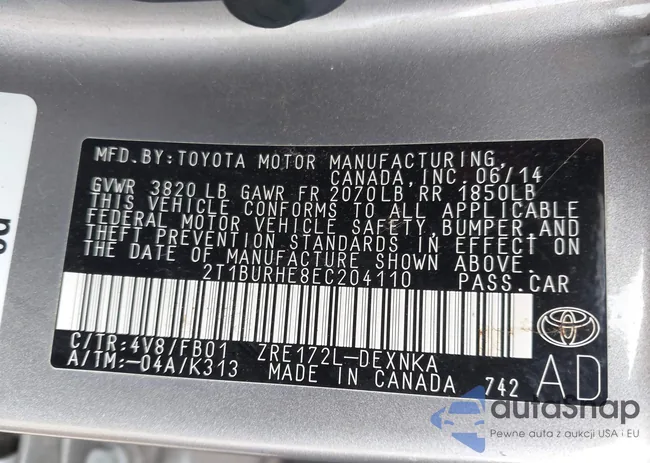 2T1BURHE8EC204110: 42664008