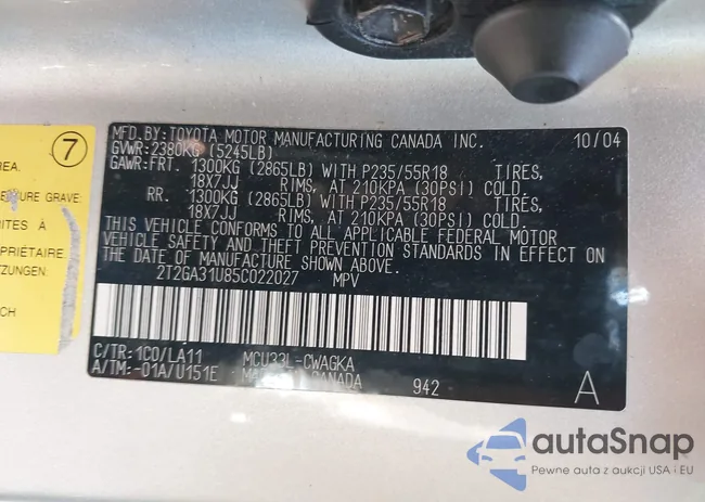 2T2GA31U85C022027: 42664282