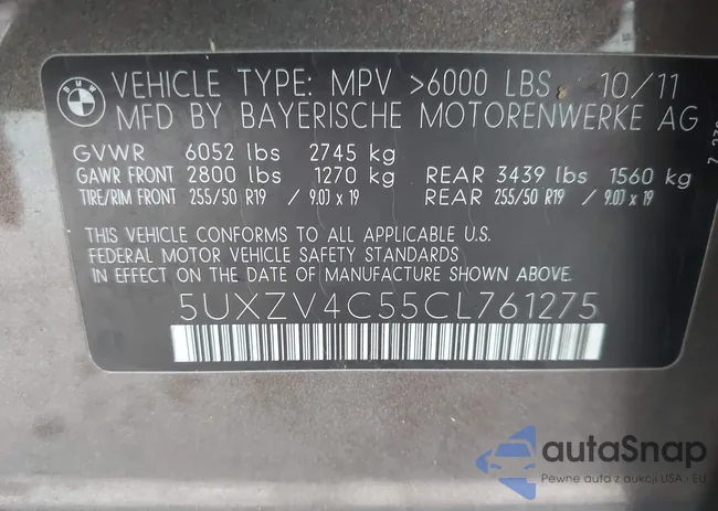 5UXZV4C55CL761275: 42665630
