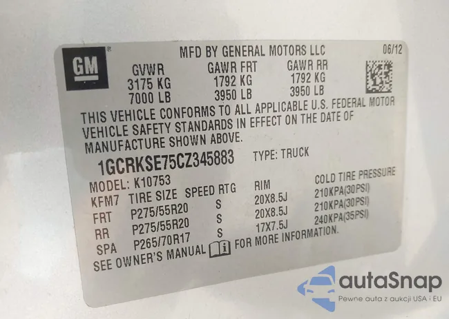 1GCRKSE75CZ345883: 42665886