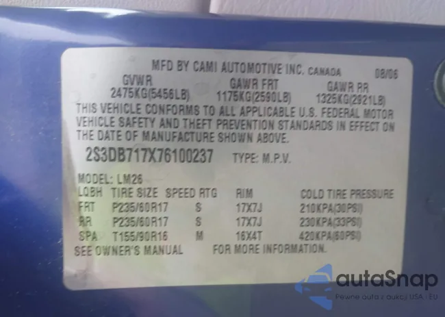 2S3DB717X76100237: 42666427