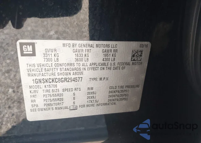 1GNSKCKC8GR294577: 42666531